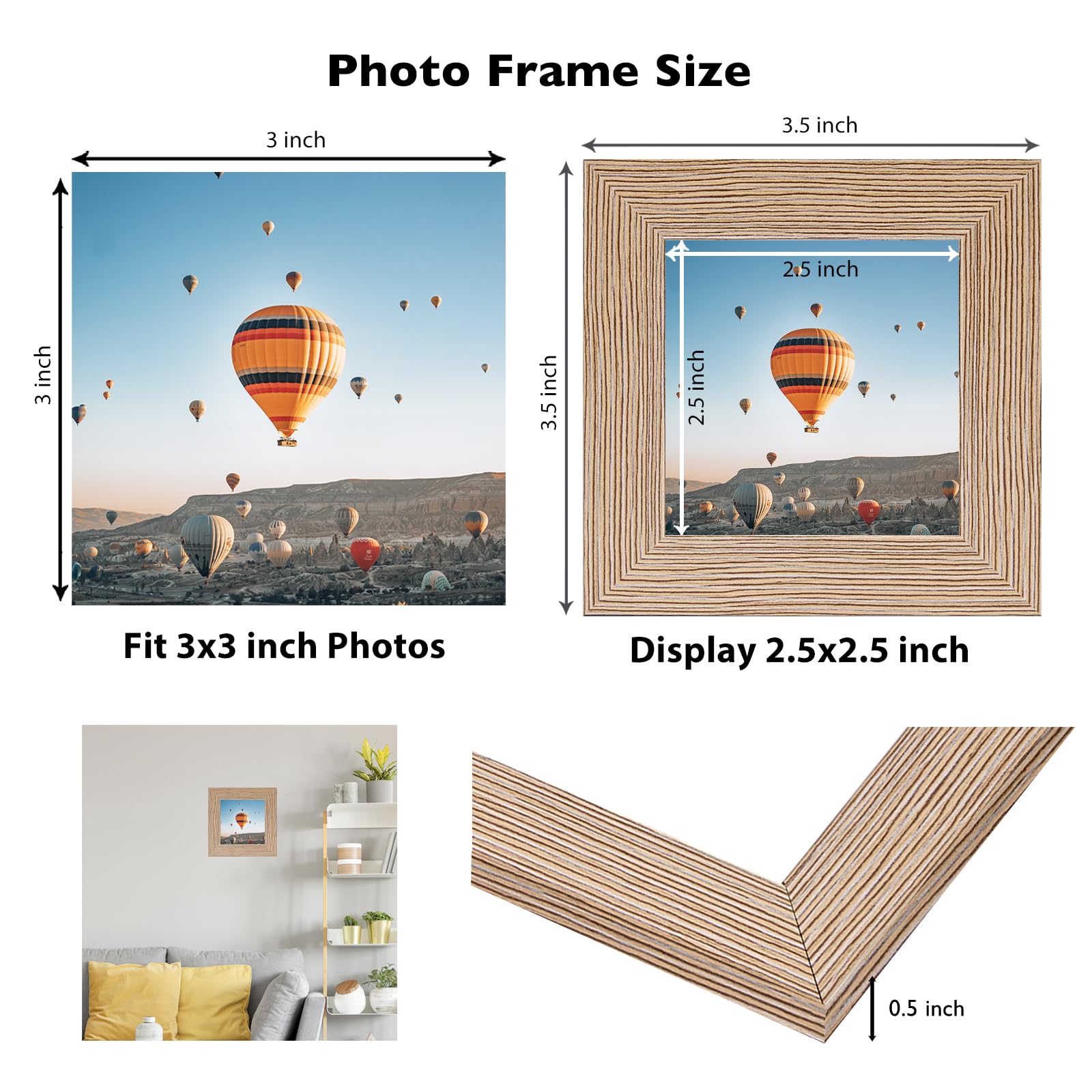 JCJMY 3x3 Picture Frame for Tabletop, 3 x 3 Square Photo Frame with Shatter Resistant Plexiglass, Sturdy 3 by 3 Poster Frame, Ru